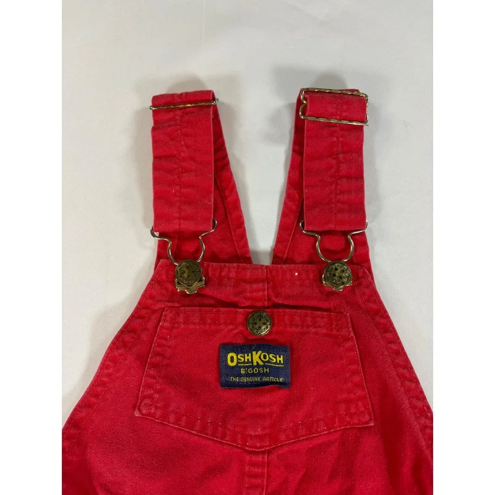 Vtg OshKosh B'gosh Red Cotton Vestbak Shortalls Overalls Made in USA Kids Size 6
